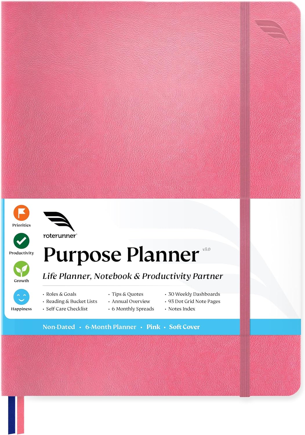 Roterunner Purpose Planner Notebook B5 7.5”x9.8” Undated Planner 2025 Daily Weekly and Monthly Productivity Goal Setting Tool for Work Home ADHD Planner for Adults Self Care Journal