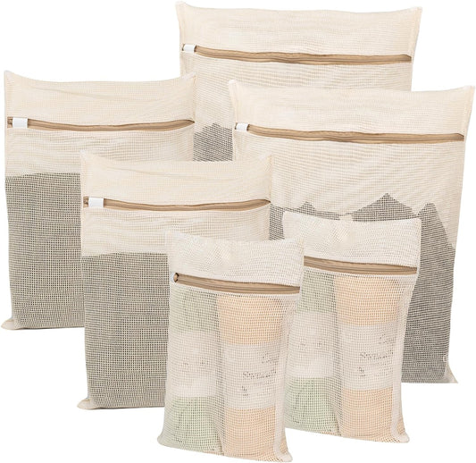 6-Piece Bag, Durable Cotton Mesh Laundry Bag, Sturdy Zipper, Breathable Mesh, Exquisite Laundry Bag for Underwear, Clothes, Pants, Shoes and Socks