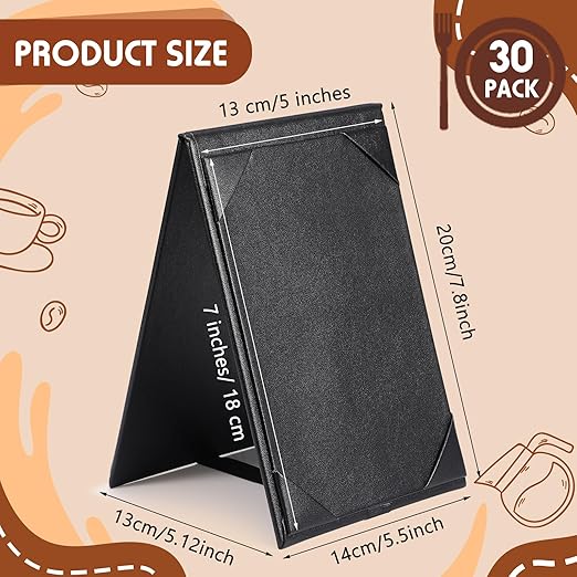 Gerrii Leatherette Table Tents Black PU Leather Menu Covers Bulk Double Sided Frame Sign Holders 2 Side Drink Dessert Menu Folders for Restaurant Coffee Cafe Bar Wedding Supplies(30 Pack,5 x 7 Inch)