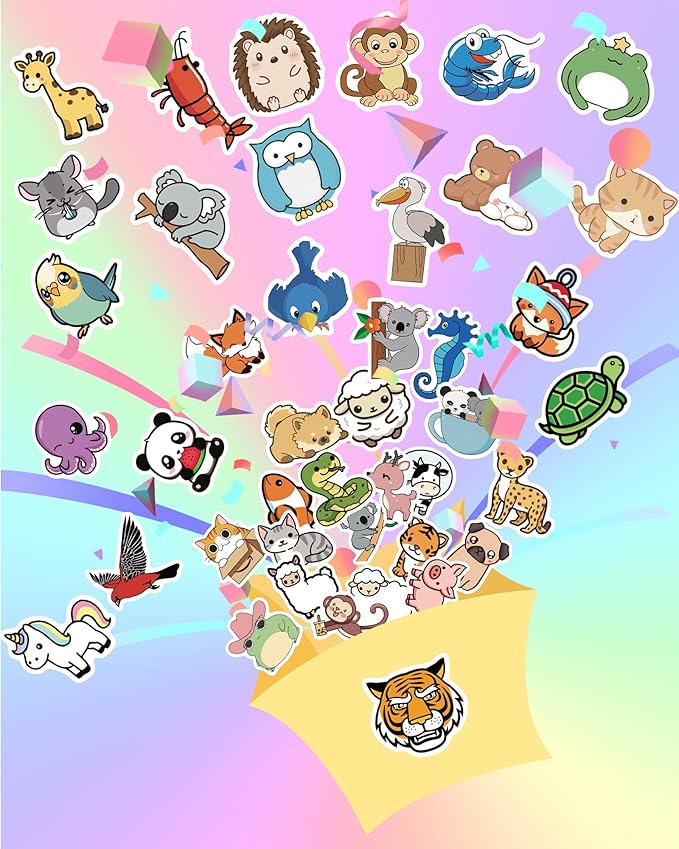 300 Pcs Animal Stickers for Kids, Cute Water Bottle Stickers for Kids Waterproof, Vinyl Laptop Kid Sticker Pack, Kid Classroom Prizes for Elementary Students