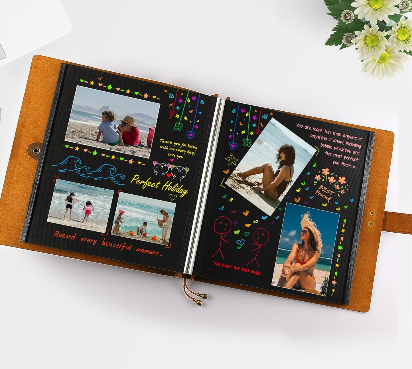 Leather photo Album Self Adhesive Pages, Handamde Leather Scrapbook Photo Album, Wedding Family Album, Holds 3x5, 4x6, 5x7, 6x8, 8x10 Photos - Brown