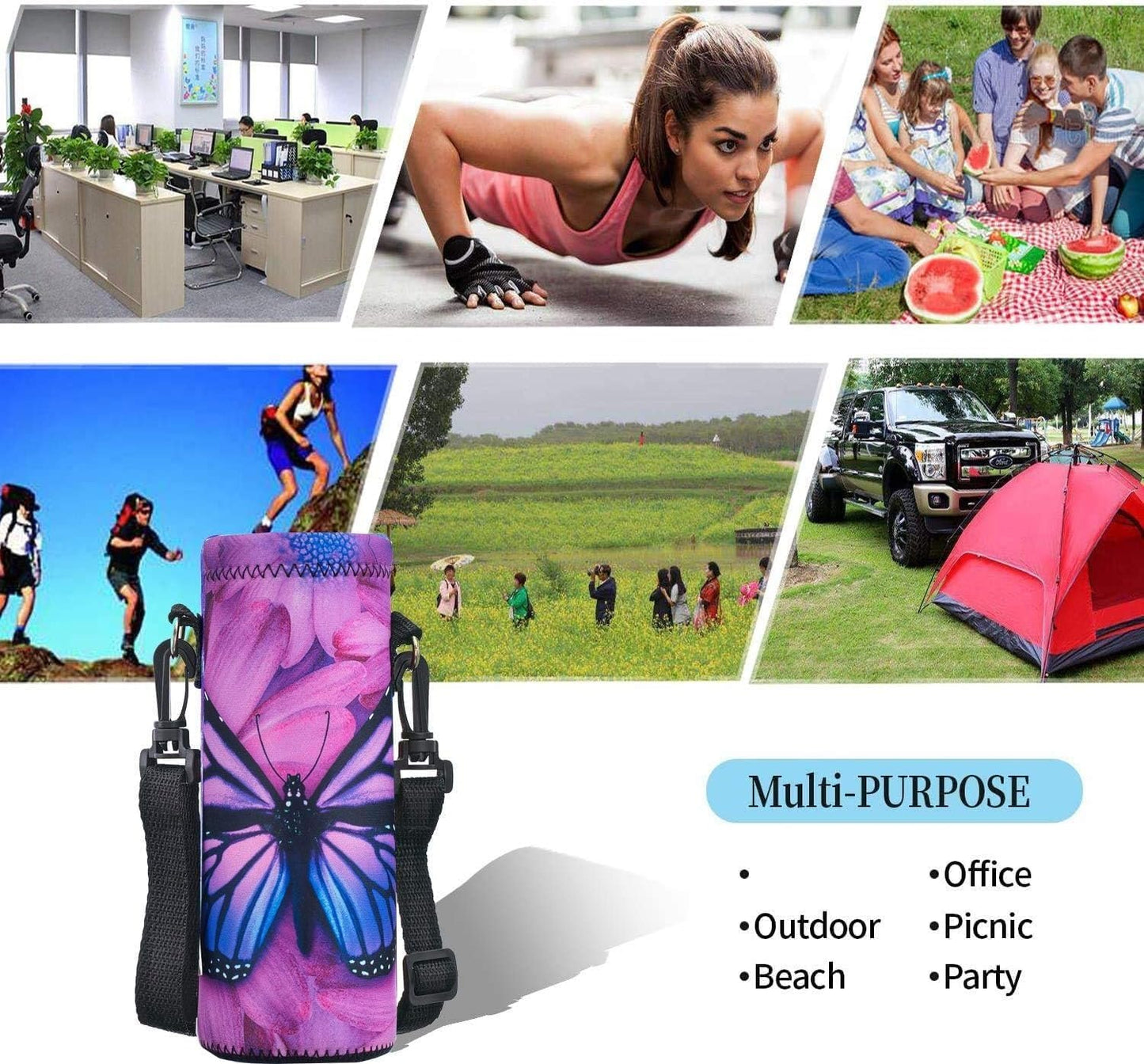 AUPET Water Bottle Sling Bag Carrier Crossbody Sleeve,Insulated Neoprene Bottle Case Holder Pouch Cover 500ML/17oz with Shoulder Strap for Walking Women Men
