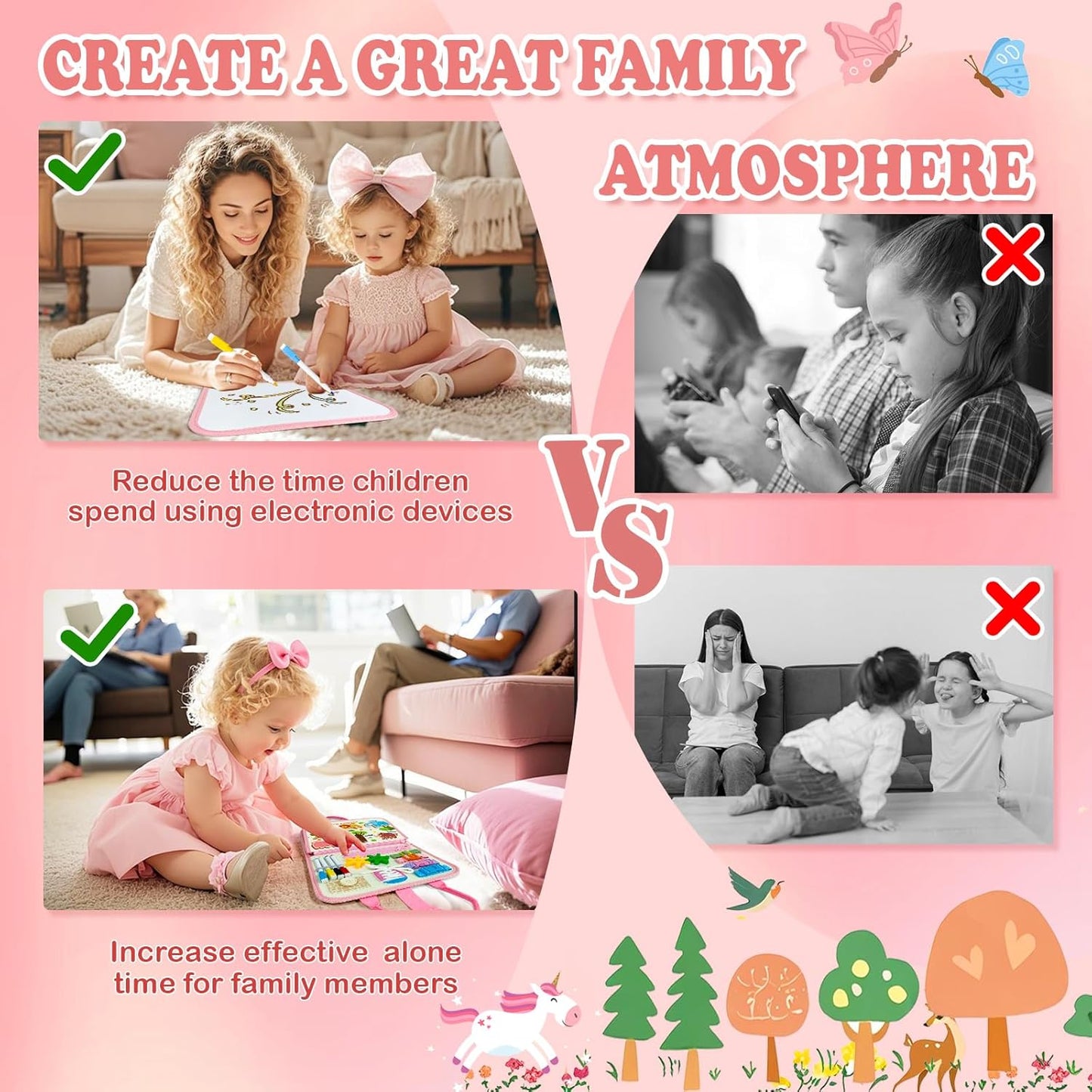 Toddler Busy Board Montessori Toys for 1 2 3 4 Year Old Girl Birthday Gift,Educational Learning Sensory Busy Book for 1-3, Airplane Car Travel Activities Toy for Two Year Old Girl(Pink)