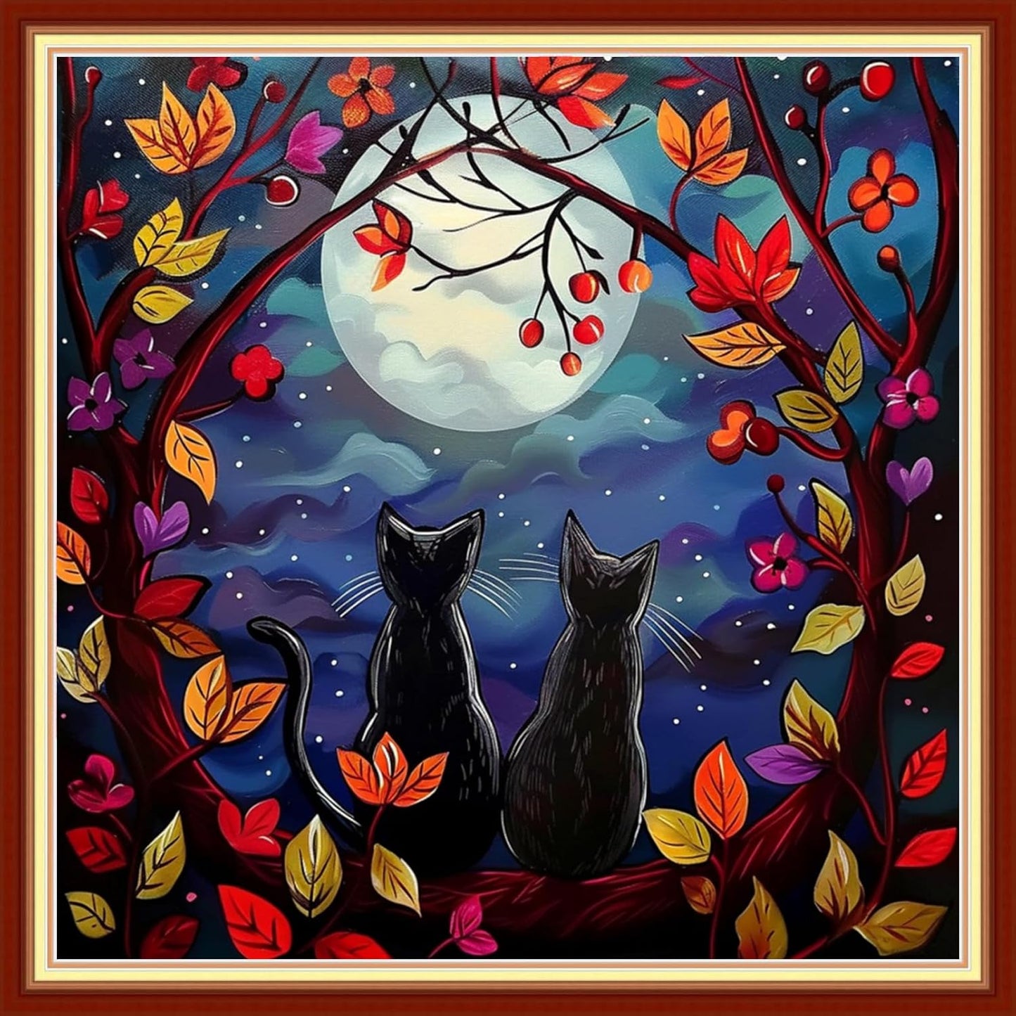 Redxing Stamped Cross Stitch Kits Full Range of Embroidery Starter Kits- Needlepoint Counted Cross Stitch Kits for Beginner Adults 11CT Printed Embroidery Kit-Cat Admiring The Moon 18x18 inchs