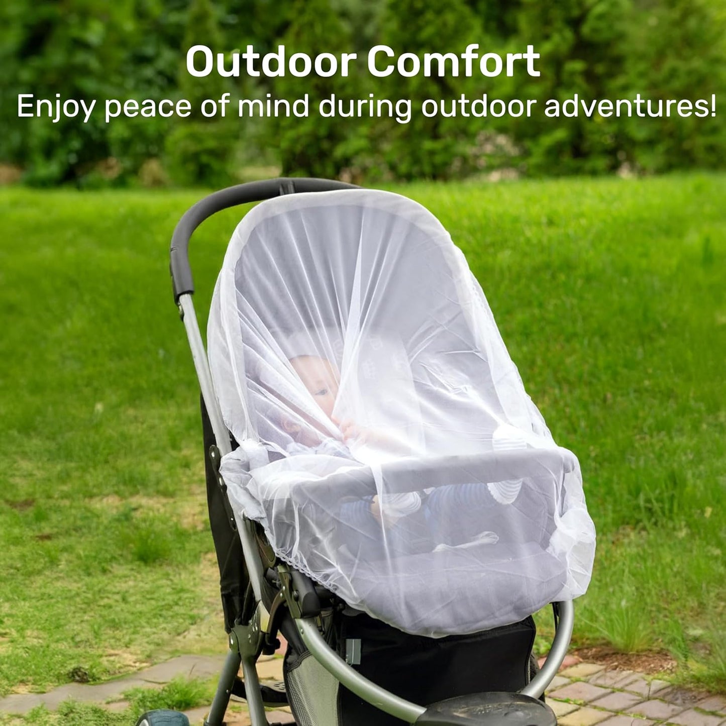 Enovoe Mosquito Net for Baby Stroller and Crib - Durable Mesh Bug Net Cover with Elastic Edge - Fits Strollers, Bassinets, Playards, and Mini Cribs - Travel Essential for Newborns - 63x64-Inch (White)