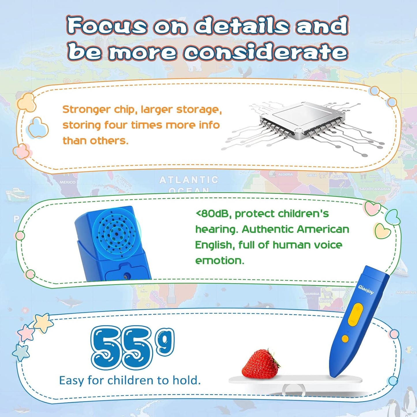 Bilingual Interactive World Map for Kids Learning and Educational Toys, Talking Electronic Kids World Map i-Poster Geography Games Ages 3 to 12 Years Old, Custom Talking Birthday Gifts Card