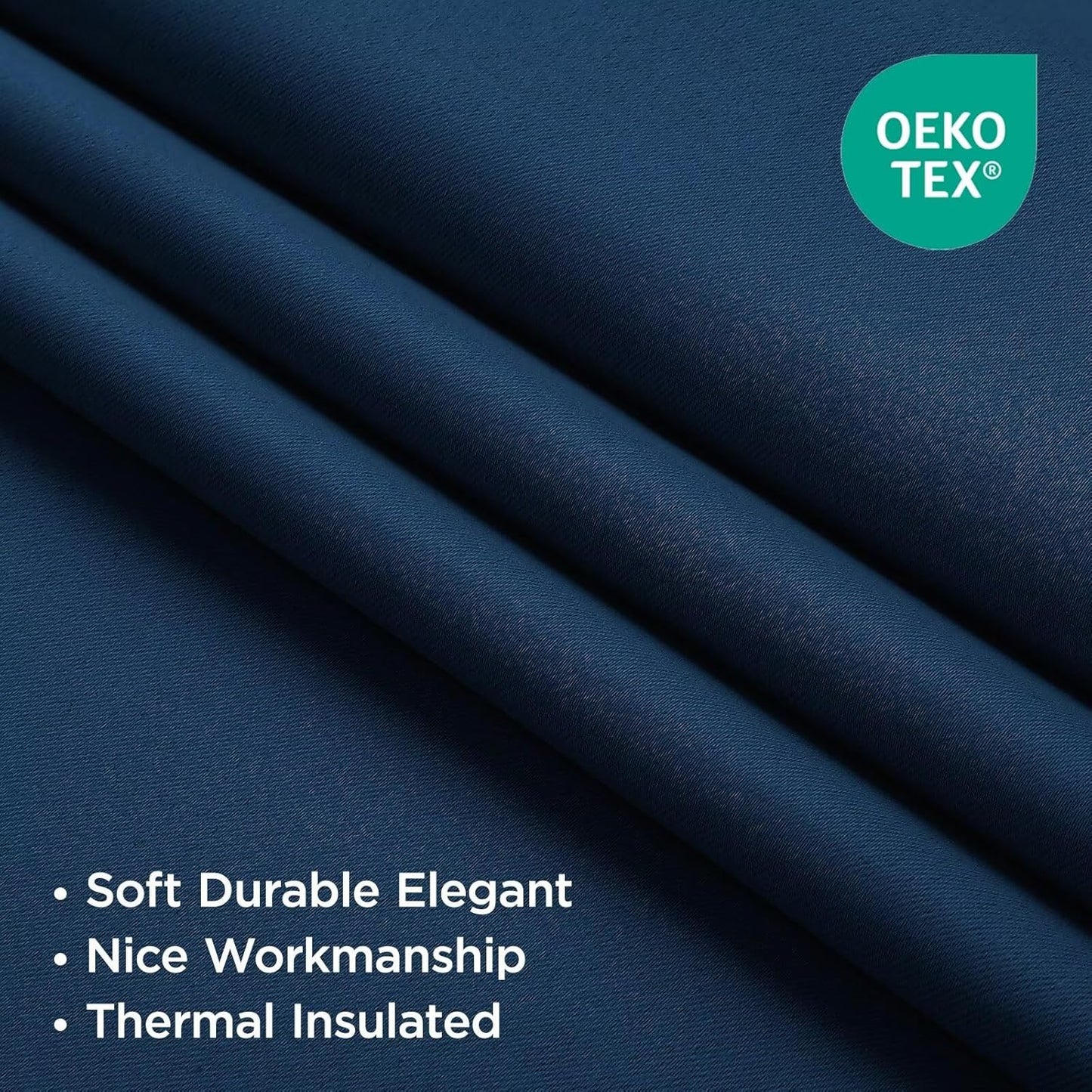 Joydeco 90 Inch Blackout Curtains for Bedroom, Thermal Insulated Black Out Curtains 2 Panels Set, Room Darkening Drapes for Living Room Window Rod Pocket Back Tab (W52 x L90 Inch, Navy Blue)