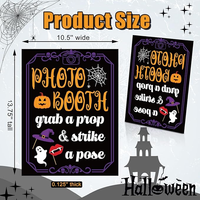 Photo Booth Sign with Stand Retro Background Table for Halloween Indoor and Outdoor Party Theme Event Photography Props Desktop Decoration Supplies