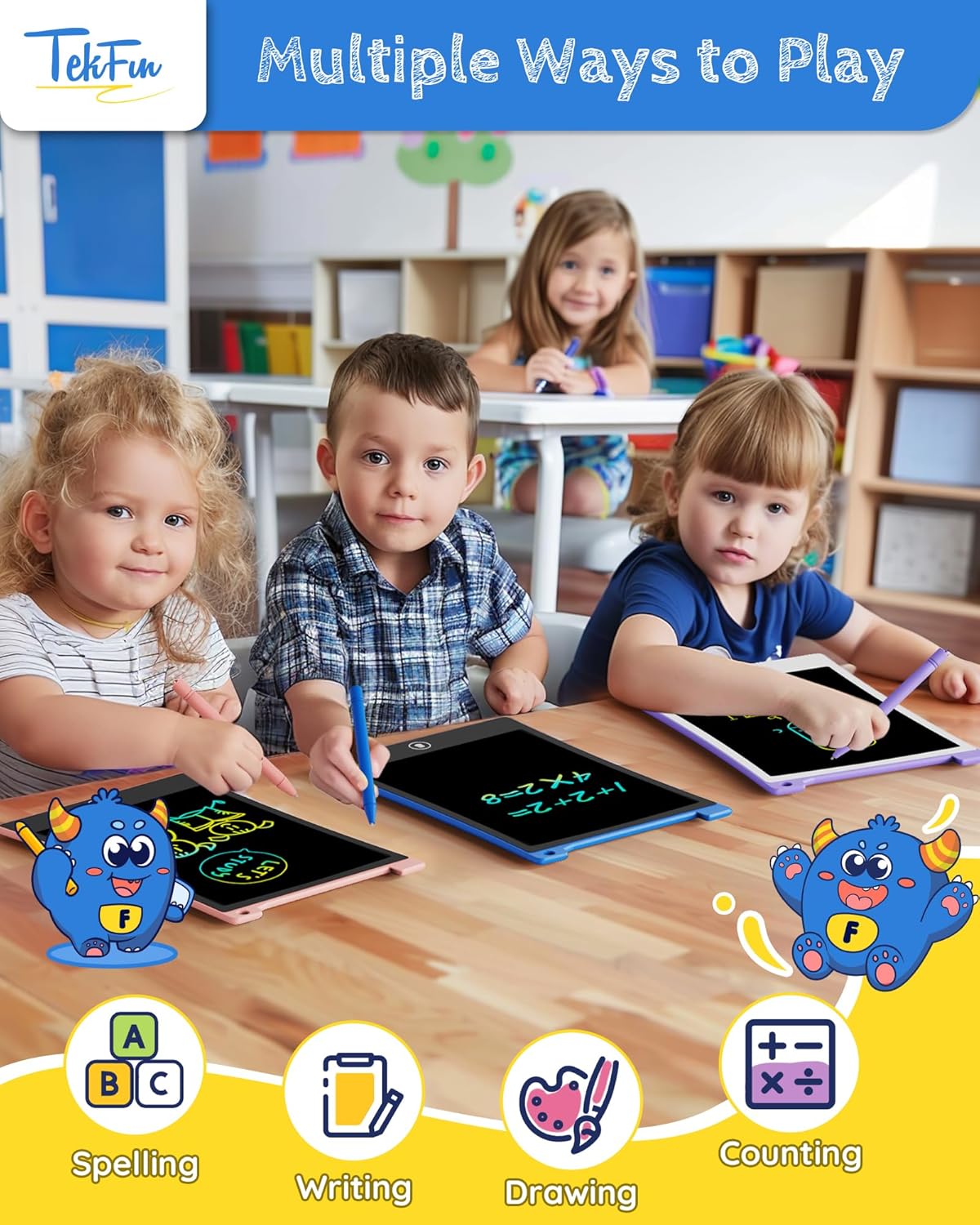 TEKFUN Kids Toys,10in 2 Pack LCD Writing Tablet Coloring Doodle Drawing Board Pad for Kids with Stylus, Car Trip Educational Toys Easter Toys Birthday Gift for Toddlers 3 4 5 6 7 Kids Girls Boys