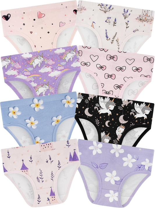 Girls' Underwear,Soft Cotton Tagless Panties for Toddlers' & Little Kids' Comfort,Breathable Briefs,8-Pack