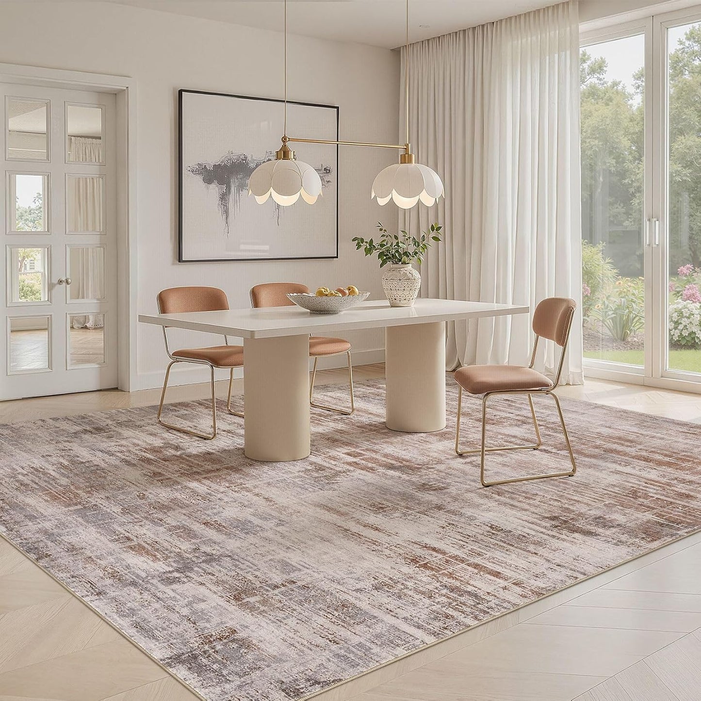 Area Rug for Living Room: 5x7 Washable Neutral Abstract Modern Soft Rugs Non Slip Indoor Floor Stain Resistant Carpet for Bedroom Dining Room Office Nursery - Red Brown