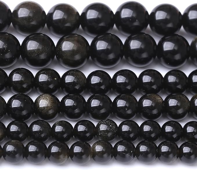Gold Obsidian Stone Beads for Jewelry Making DIY Craft Gemstone Beads Kit (8mm, 45pcs) Cosmic Crystal Pebbles for Bracelets, Necklaces, Home Decor