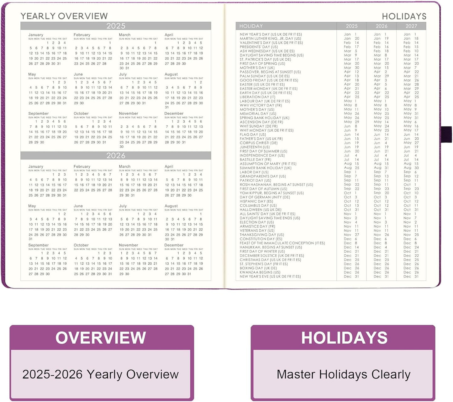 Planner 2025-2026 - JUL 2025 - JUN 2026, Academic Planners 2025-2026, Weekly and Monthly planner, 8.5" x 11", Leather Cover Planners with Thick Paper, Back Pocket with Notes Pages, Purple