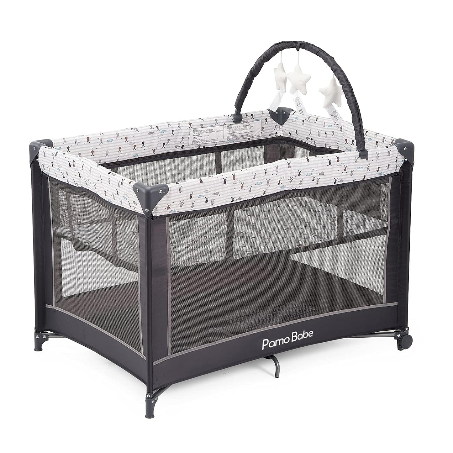 Pamo Babe Portable Playard,Sturdy Play Yard with Padded Mat and Toy bar with Soft Toys