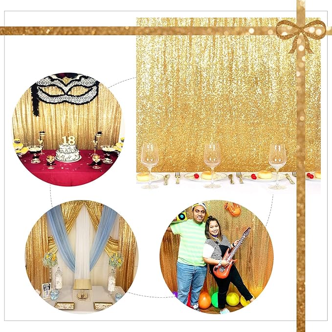 Gold Sequin Backdrop 10FTx10FT NO See-Through Photobooth Backdrop Curtains for Birthday, Party, Wedding Decoration