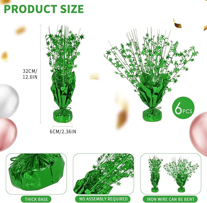6 Pack Star Table Centerpieces for Party, Birthday Table Decorations for Kids Adults, Party Centerpieces for Tables for Wedding Baby Shower Graduation Holiday Event (Green)