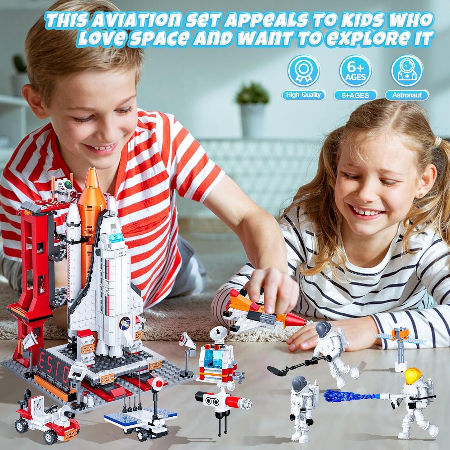 Space Exploration Shuttle Toys Gifts for 6 7 8 9 10 11 12 Year Old Kids, Girls, Boys, 12-in-1 STEM Projects Rocket Building Toy Kit with 3 Astronauts, Airplane Rocket Set Xmas Ideas, 885 Pcs
