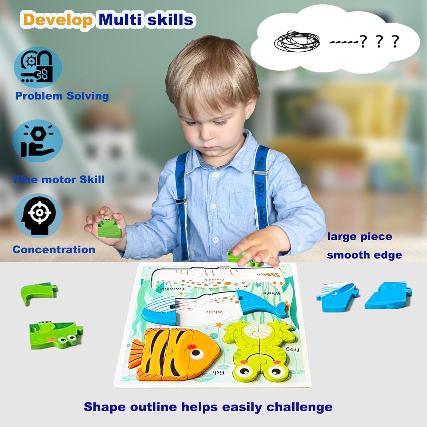 Wooden Toddler Puzzles Ages 1-3,Montessori Jigsaw Puzzle for Toddlers 1-3,Learning Toys for Kids 2-4 Years Old, Educational Gifts for Boys Girls 2-3