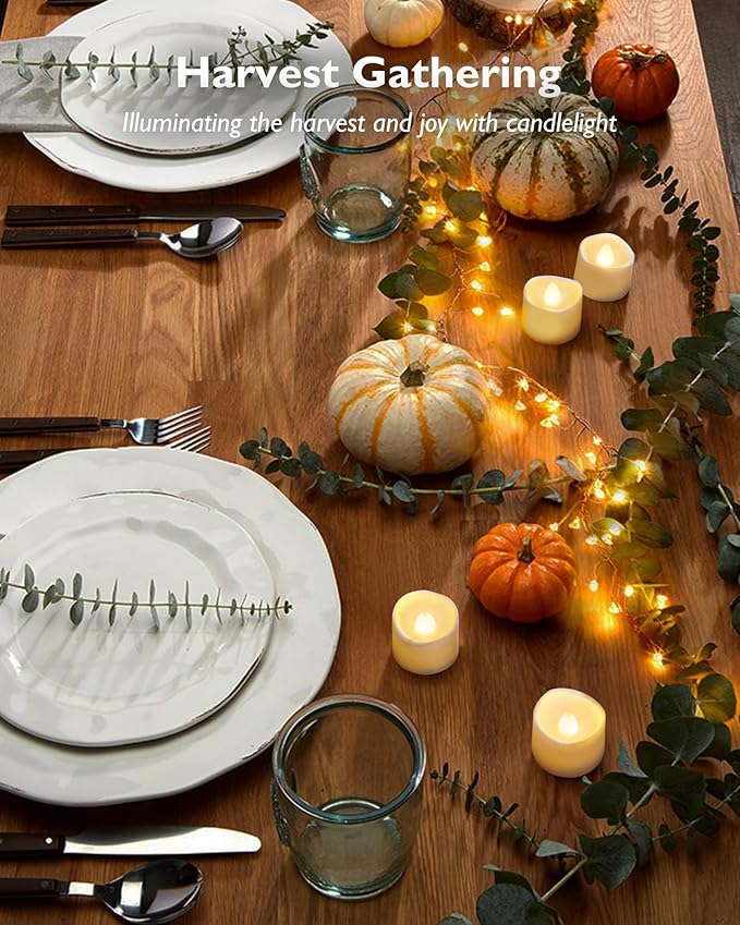 Homemory 48-Pack Novelty Flickering Flameless Tea Lights Candles, 200+Hours Battery-Operated LED Fake Candles for Wedding Table Centerpieces,Proposal,Anniversary, White Base, Ø1.5'' × H1.3''