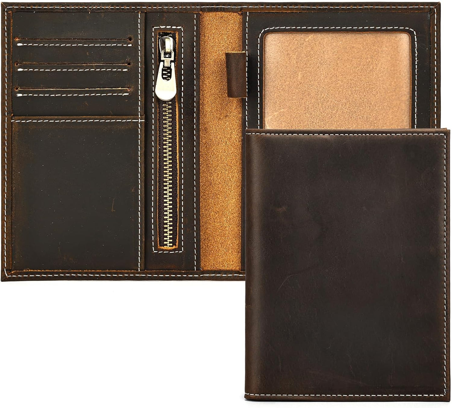 Genuine Leather Passport Holder Handmade Passport cover Lightweight Travel Bifold Passport Wallet dark brown