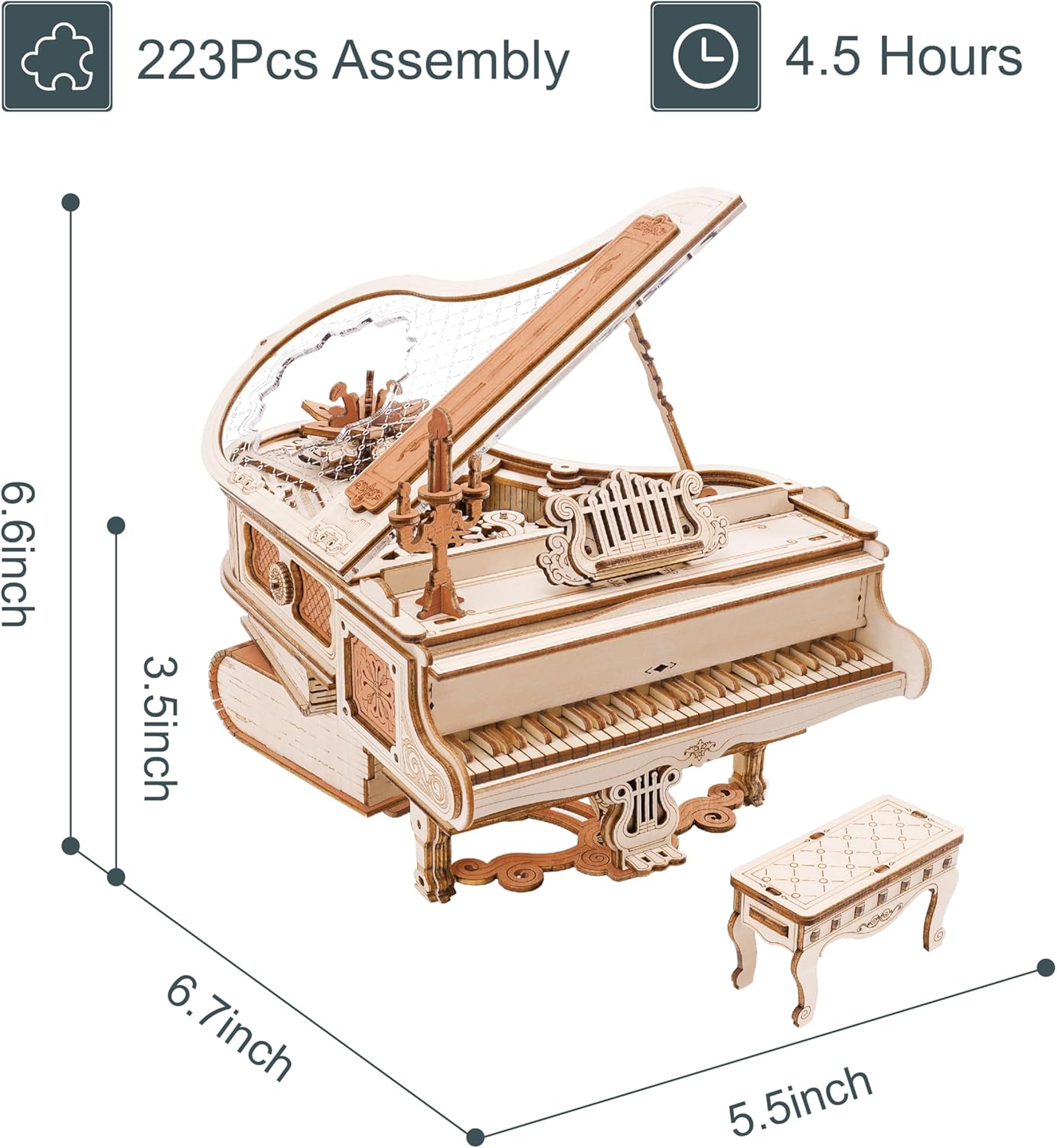 RoWood 3D Puzzles for Adults,DIY Music Box Gifts,Wooden Magic Piano Model Kits,Mechanical Wooden Puzzles,Music Box for Adults,Teens&Friends