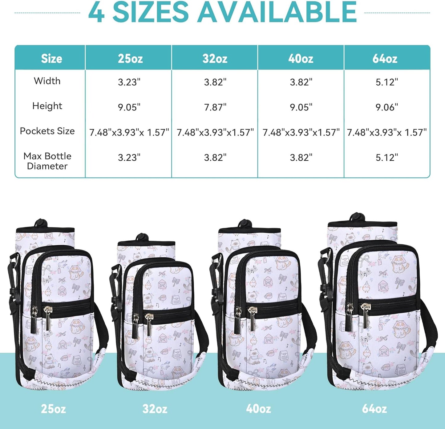 AUPET Water Bottle Sling Bag Sleeve Holder Carrier 25/32/40/64 oz,Insulated Crossbody Water Bottle Case Cover with Strap and Pockets for Men/Women Walking Hiking