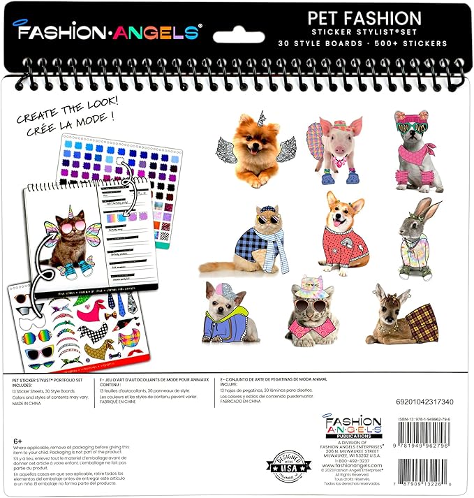 Fashion Angels Pet Fashion Sticker Stylist - 30 Style Sheets for Kids Coloring - Name, Accessorize, and Design Unique Outfits for Your Favorite Animals - Road Trip Essentials - Ages 6 and Up