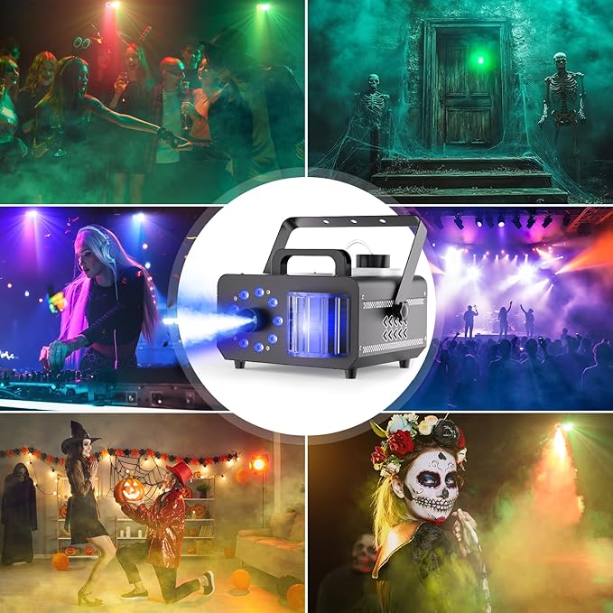 Fog Machine with 9 RGBW LED Lights, 1200W Professional Smoke Machine, 1L Tank, 3000CFM Output, 14 Colors for DJ Party Stage Wedding Halloween