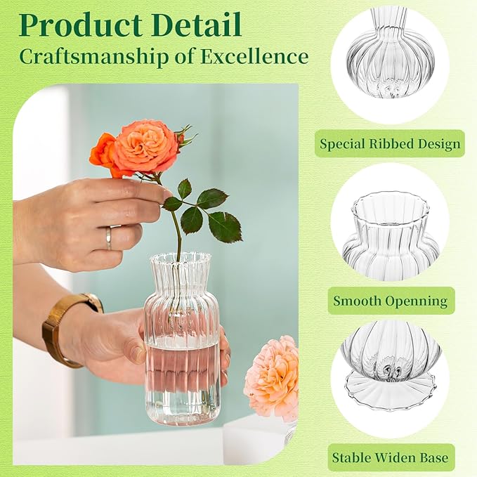 Mini Glass Vases for Centerpieces - Hewory Clear Small Bud Vases in Bulk, Cute Flower Vases Set for Wedding, Home Decoration, Table Decor (Clear, 8)