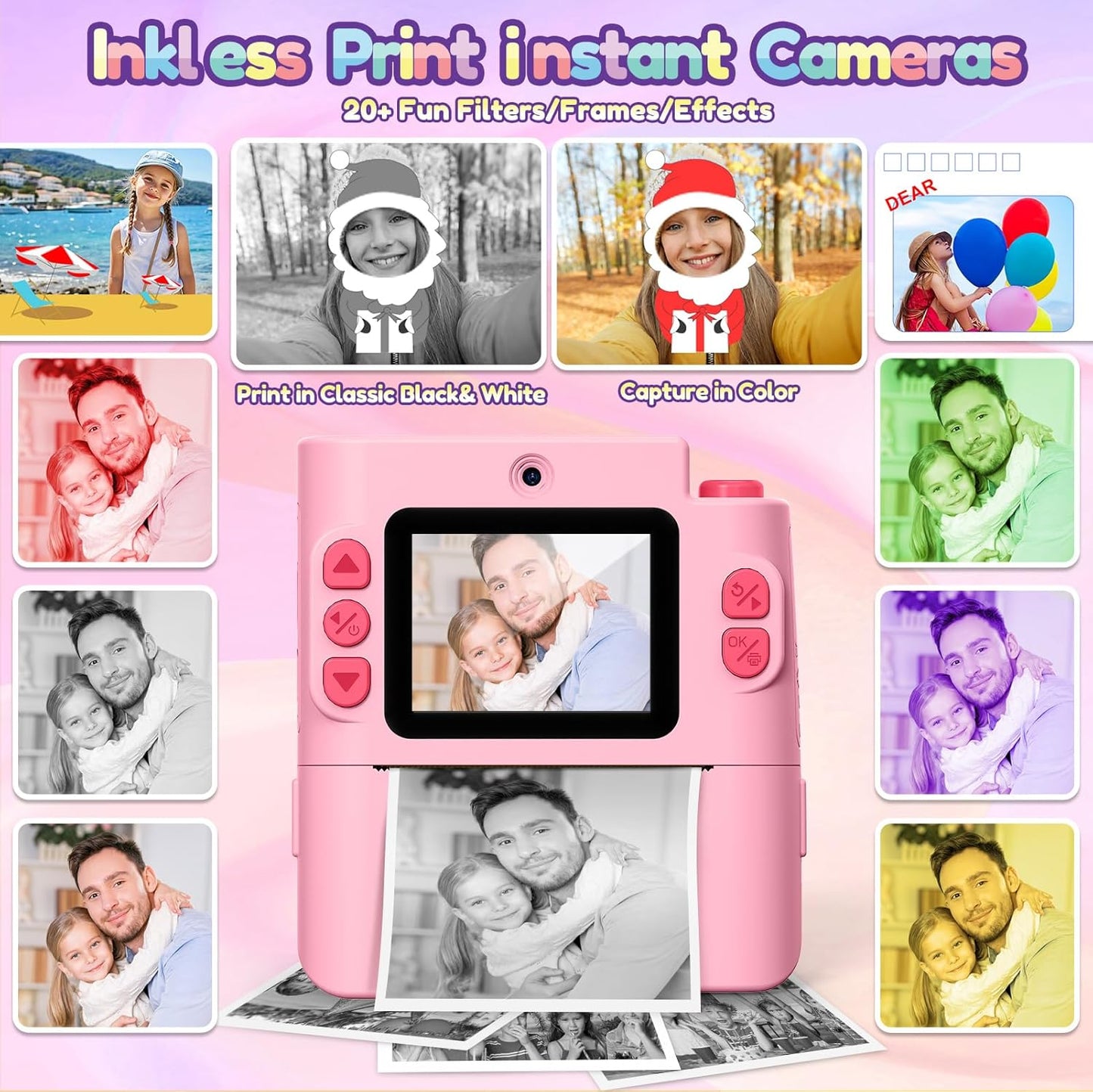 Gift for 3-12 Year Old Girls: Kids Camera Digital Instant Print 1080P Dual Camera Toys Birthday Christmas Valentines Gifts for Kid Girls Boys Ages 3 4 5 6 7 8 9 10 with 32G SD Card Storage Bag Pink
