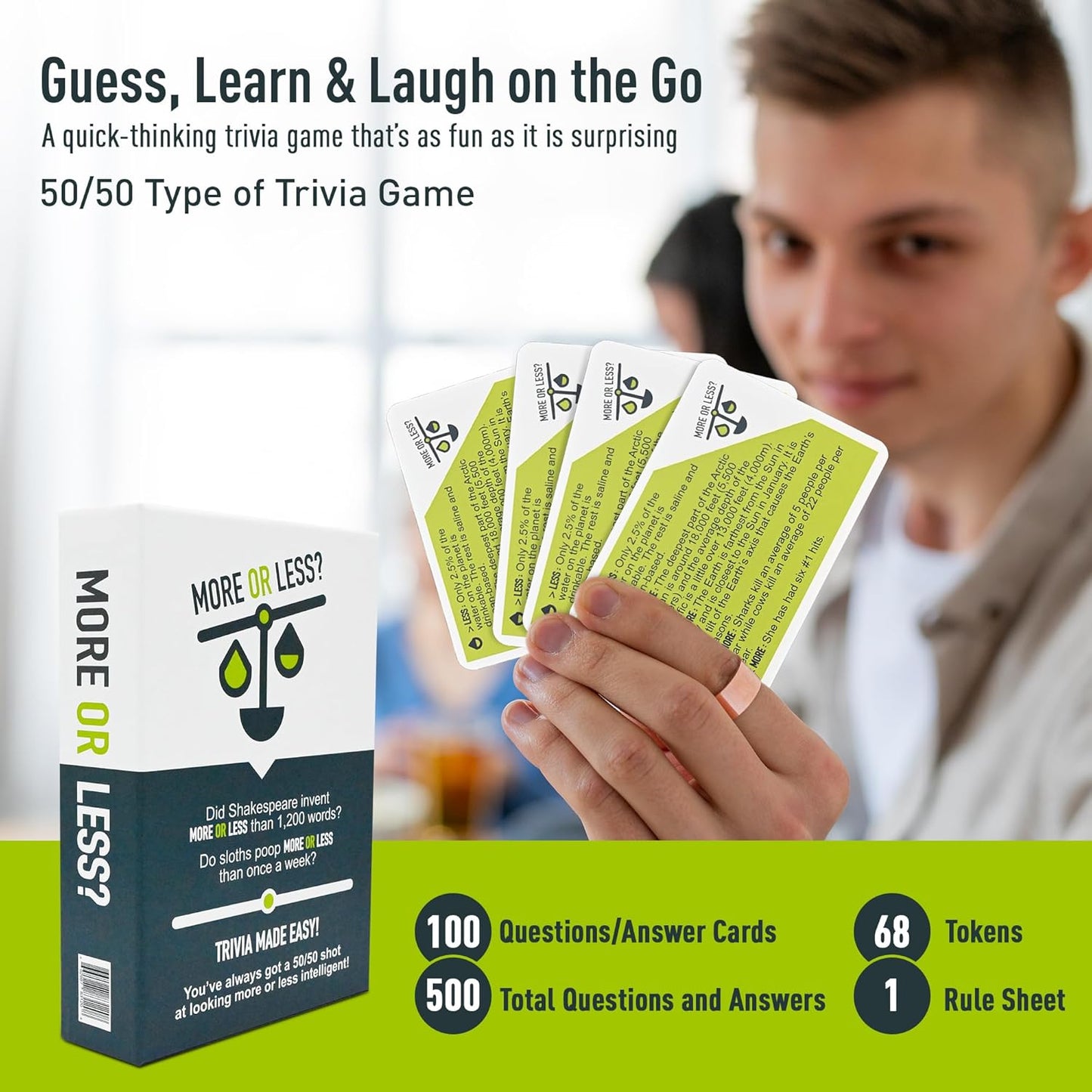 More Or Less? Trivia Card Game - Compact & Fun - Ideal for Travel, Families, Game Nights 5 Trivia Categories: Random, Places, Science & Tech, Nature and Entertainment