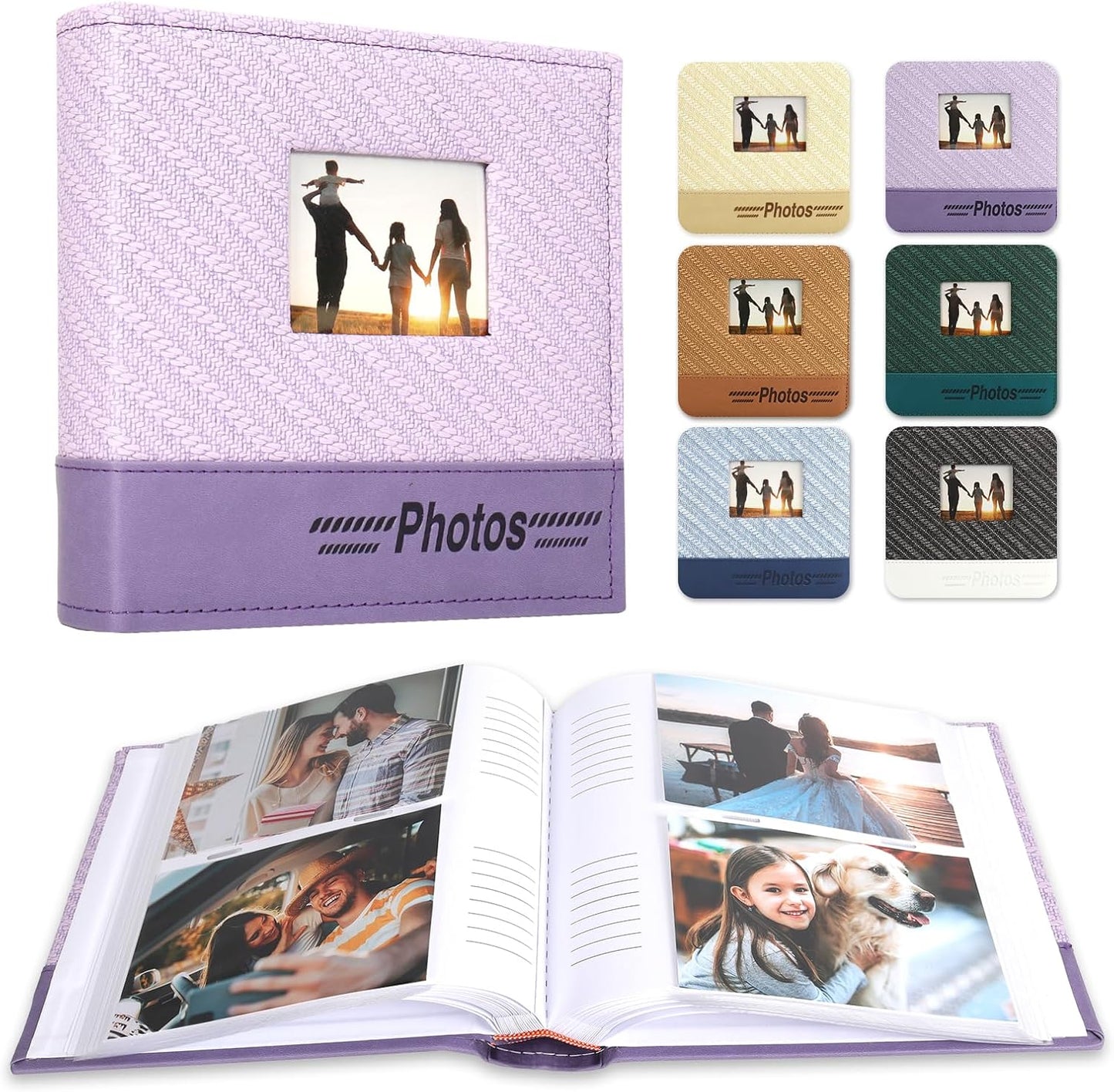 RECUTMS Leather Photo Album - 4x6, 200 Picture, Purple with Front Window and Memo Space for Wedding, Family, Travel, Baby, Graduation