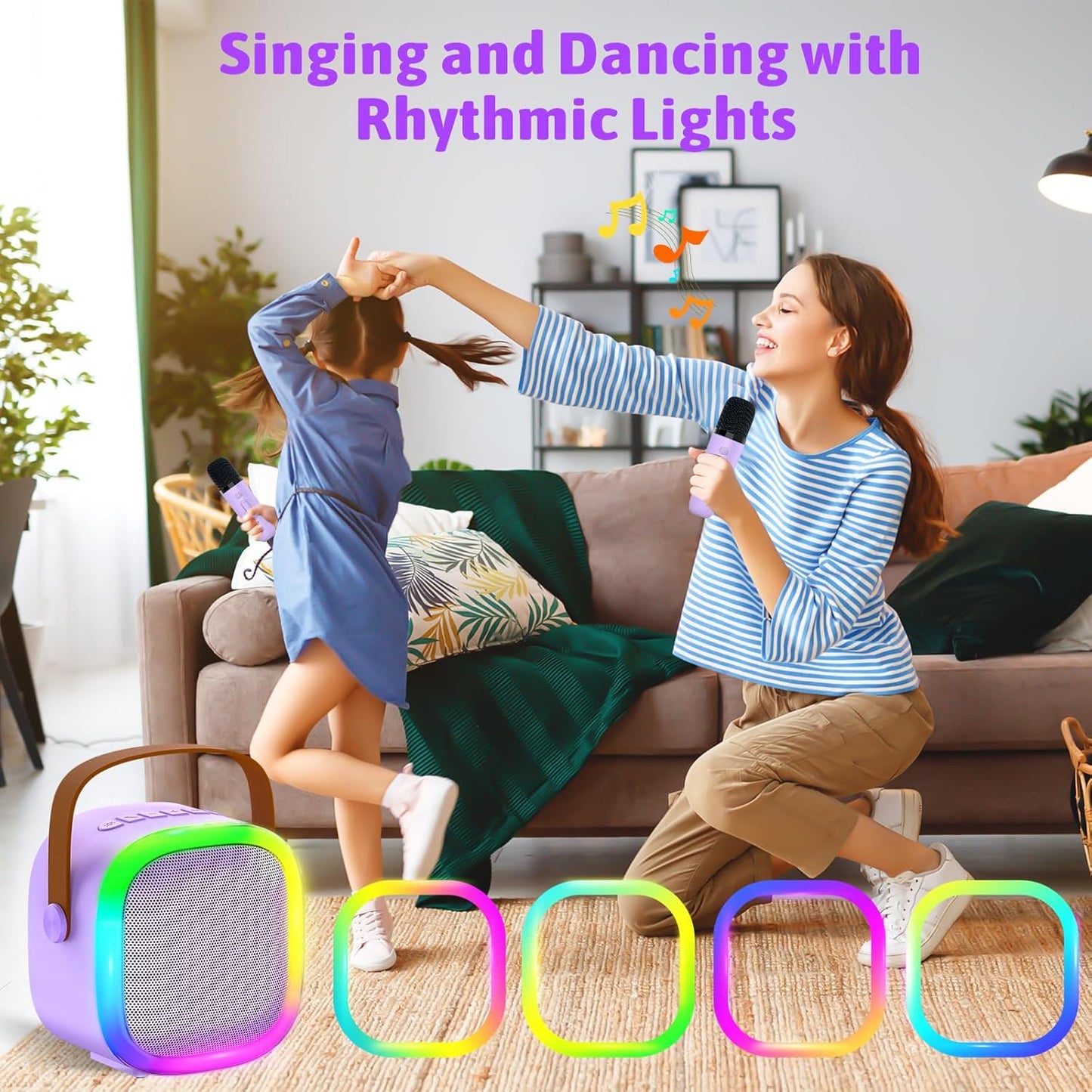 Karaoke Machine for Kids Adults, Portable Bluetooth Speaker with Wireless Microphone and LED Lights, Kids Toys Birthday Gifts for Girls and Boys Ages 4, 5, 6, 7, 8,9,10,11,12+ Years, Home Party