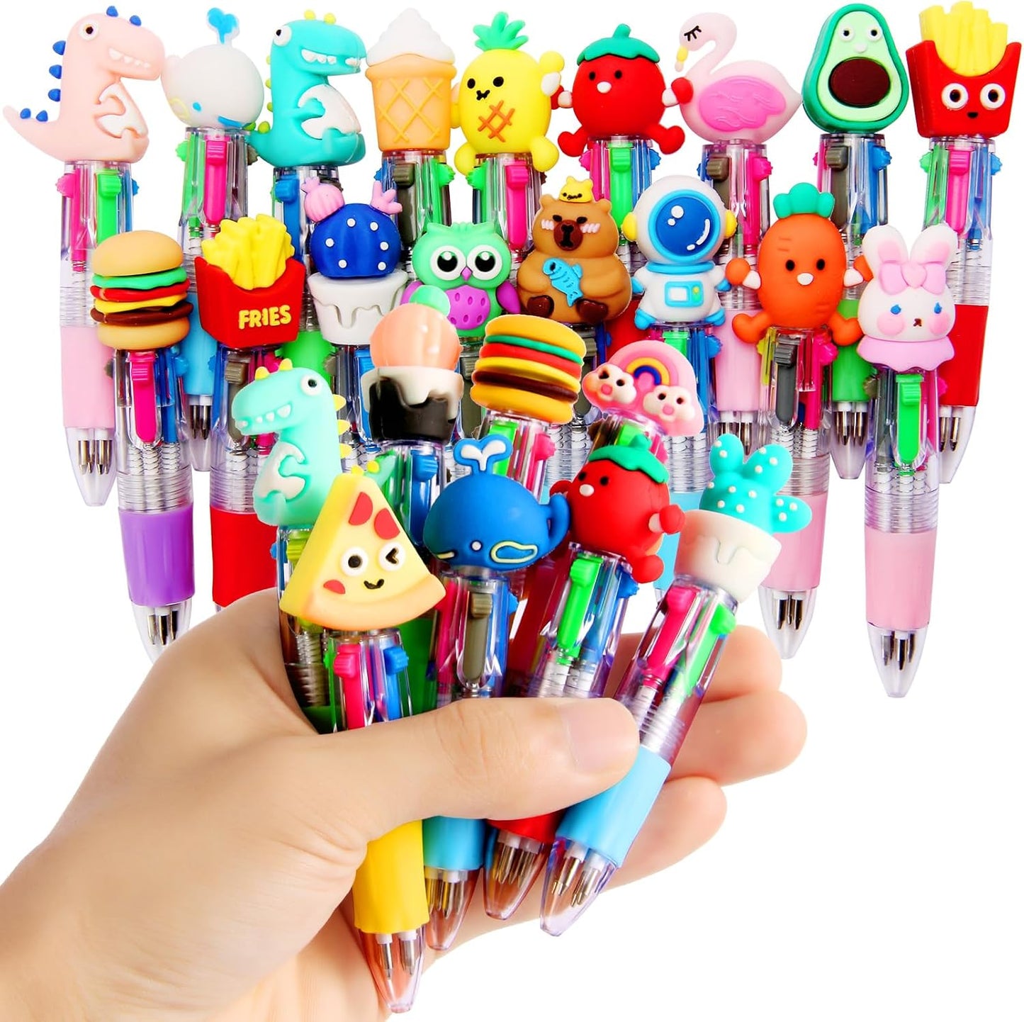 LiYiQ 25 Pcs Multicolor Pen in One Fun 4-in-1 Cute Pens Bulk Kawaii Cool Ballpoint Pens for Kids Fun Gifts (25)