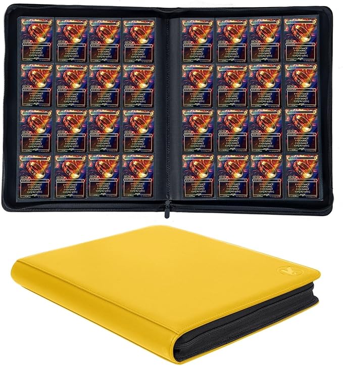 1000+ Pockets Trading Card Binder, 16-Pocket Card Ablum Compatible with MTG,Sports Cards & Other Standard Size Trading Cards (Yellow)