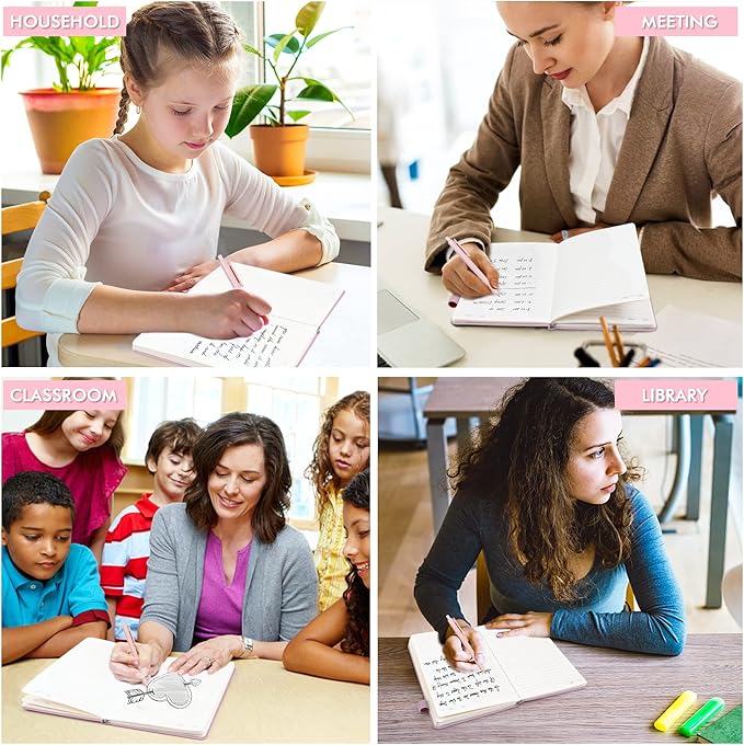 feela 5 Pack Notebooks Journals Bulk, Hardcover Notebook Classic Ruled Lined Journals with Pen Holder for Women Girls School Business Supplies, with 5 Black Pens, 120 GSM, 5.1”x8.3”, A5, Rose Pink