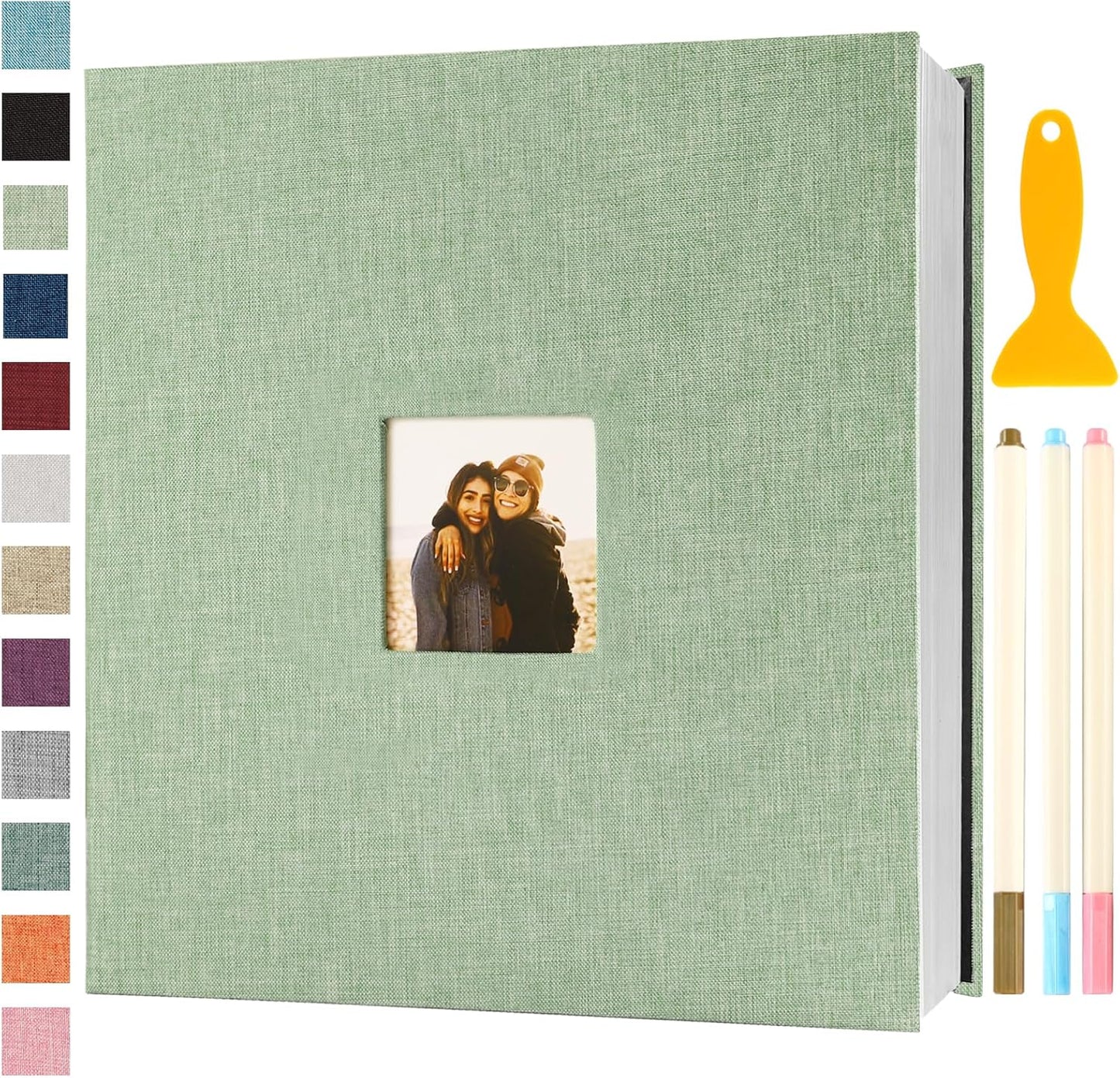 Photo Album Self Adhesive Pages Scrapbook Magnetic Photo Albums for 4x6 5x7 8x10 Pictures Sticky Pages Books for Baby Family Wedding 13.2x12.8 GrassGreen 120 Pages