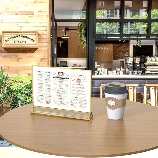 NIUBEE 6Pack 11 x 8.5 Acrylic Sign Holder with Gold Frames and Vertical Stand, Ideal for Display Wedding Table Numbers, Double Sided Picture, Clear Photos, Menu Holders -Horizontal