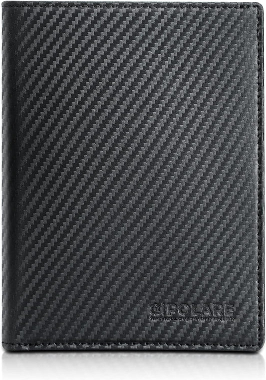 Polare Luxury RFID Blocking Leather Passport Holder Travel Wallet For Men and Women (Carbon Black)