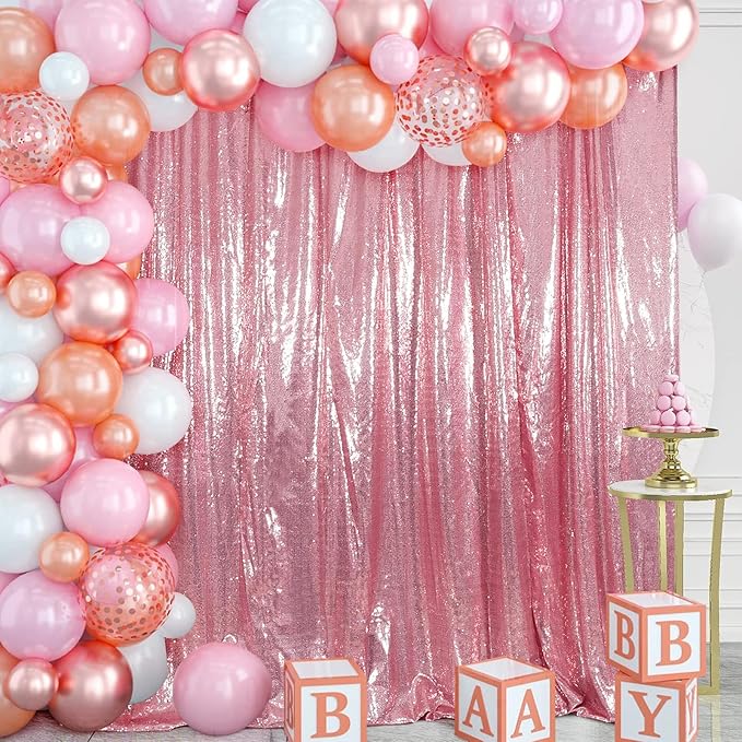 Juya Delight Pink Sequin Backdrop Curtain,Non See Through Photo Background Backdrop,Shimmer Wall Backdrop for Party,6FTx8ft,Fuchsia Pink