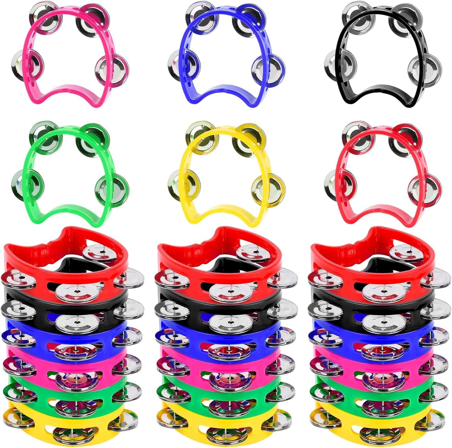 24 PCS Multicolored Tambourines for Kids - 4 Bells Handheld Musical Instruments and Noise Makers Perfect for School Supplies Church Kindergarten Weddings Christmas Parties and Group Performances