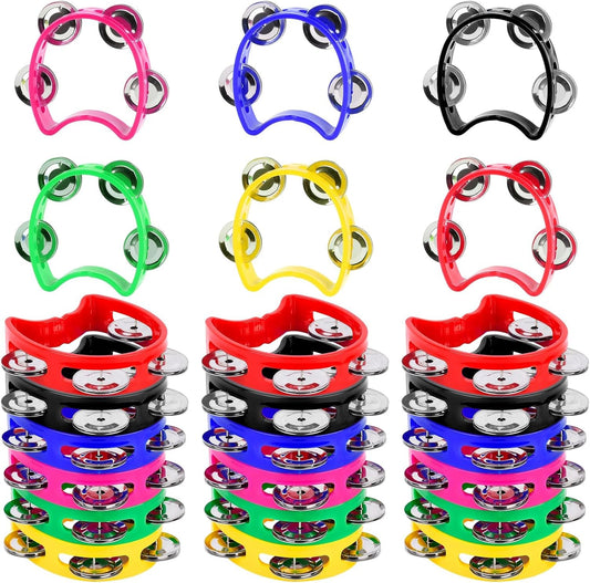 24 PCS Multicolored Tambourines for Kids - 4 Bells Handheld Musical Instruments and Noise Makers Perfect for School Supplies Church Kindergarten Weddings Christmas Parties and Group Performances
