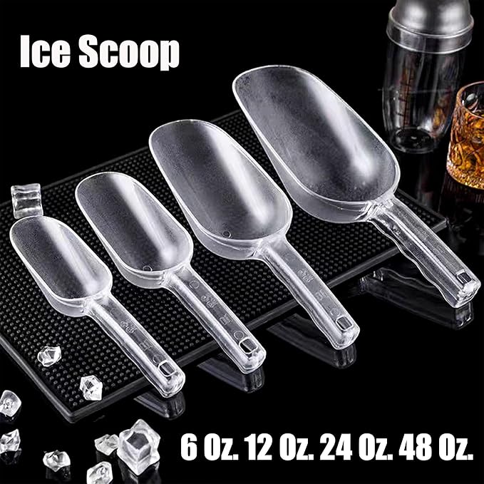 3PCS Clear Plastic Ice Scoop, 48 ounces Alec Ice Scoop, Kitchen Scoop for Ice Bucket Ice, Popcorn, Coffee Beans, Flour (48 oz.)