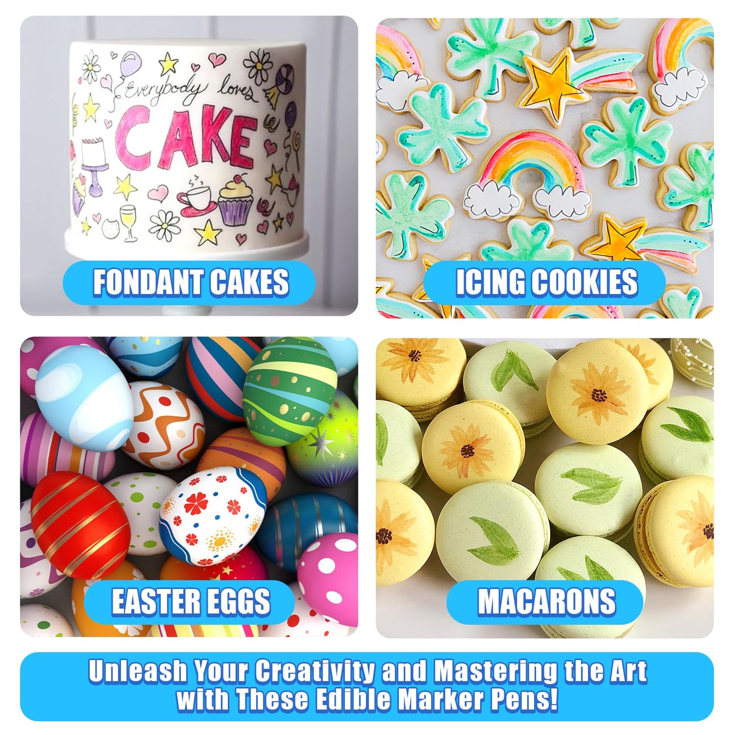 Edible Markers, Colorful Metallic Gold Food Coloring Pens, 13 pcs Writer with Brush Tip for Decorating Cookies, Fondant, Gum paste, Icing, Macarons, DIY Easter Eggs, Marshmallows, Fruits.