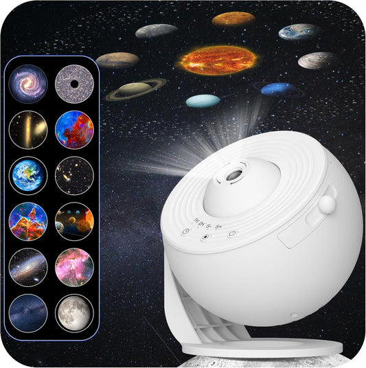 Galaxy Projector for Bedroom, HD Image Star Projector Galaxy Light Adjustable Knob, 13 Film Discs Planetarium Projector for Kids, 360° Rotating 1/2h Timer Simple 3-Button Control