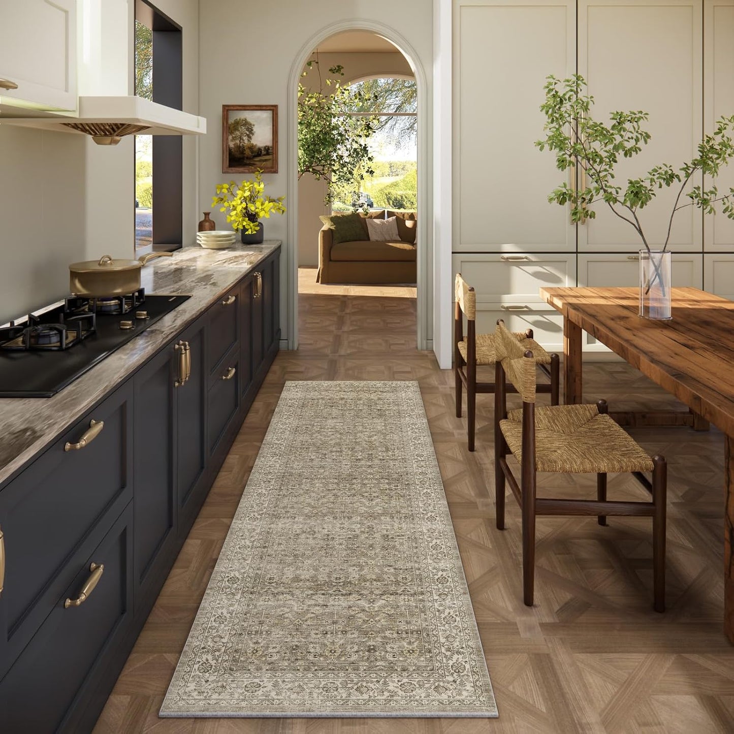 Machine Washable Kitchen Runner Rugs: 2'x 6' Hallway Rug Stain Resistant Non Slip Low Pile Soft Carpet Runners for Hallways Indoor Entryway Kitchen Laundry Room Bedroom Bathroom Farmhouse