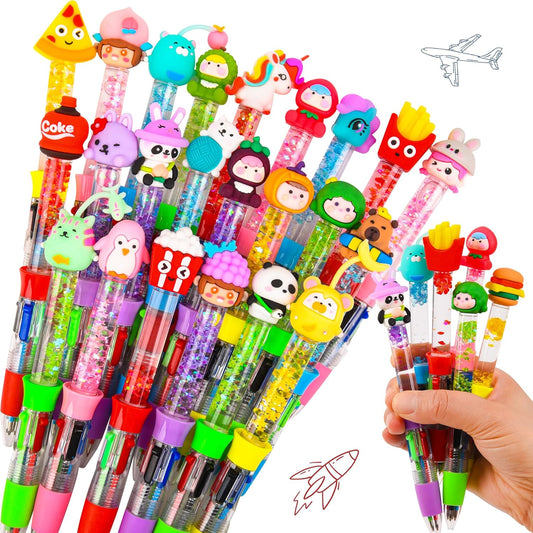 LiYiQ 24PCS Multicolor Pen in One Fun 4-in-1 Cute Pens Bulk Kawaii Cool Ballpoint Pens for Kids Fun Gifts