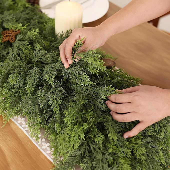 5FT Real Touch Cedar Garland - Artificial Christmas Garland Fake Green Faux Thick and Lush Pine Needles Garlands for Table Fireplace Mantle Holiday Home Indoor Outdoor Decor (1PCS)