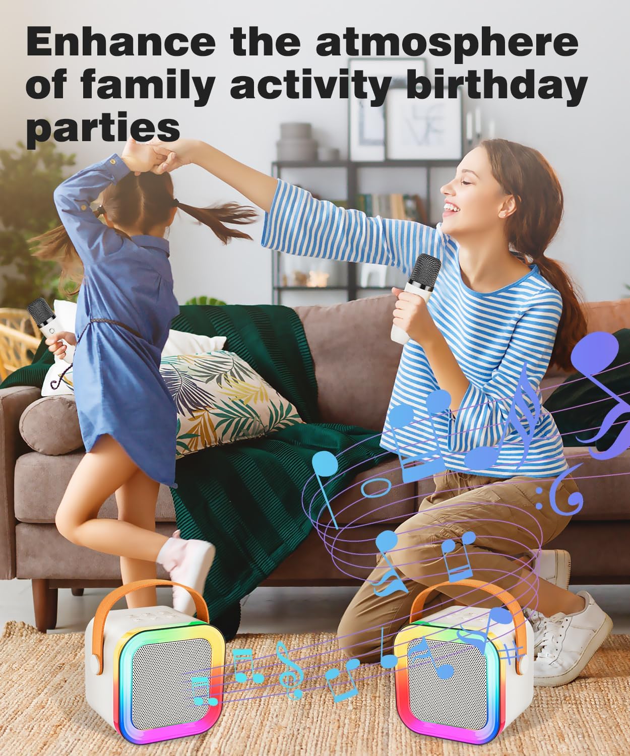 Mini Karaoke Machine Speaker for Kids Adults,Portable Bluetooth with 2 Wireless Microphones,Christmas Birthday Gifts Toys Girls Boys Ages 4, 5, 6,7, 8,9,10,11,12+ Years Old Toddler (Off-White - 2 Mic)