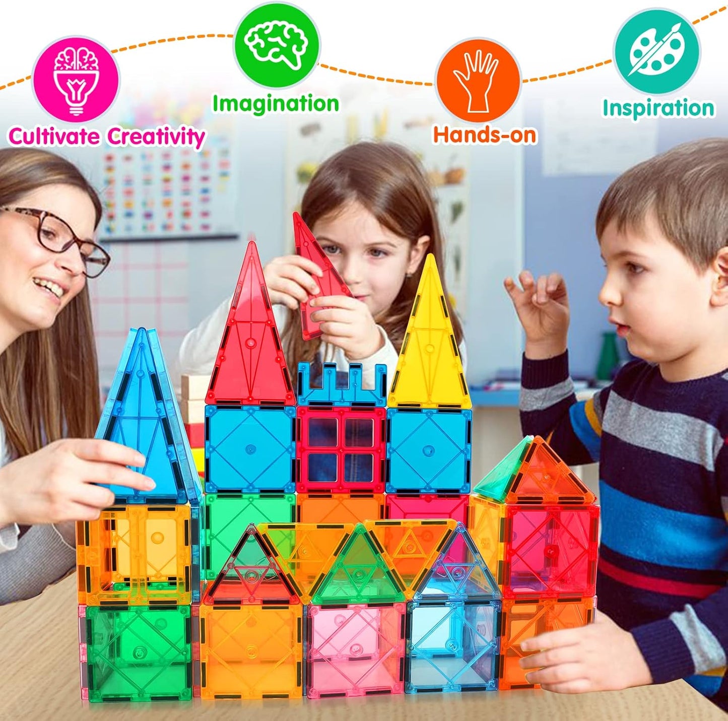 Magnetic Tiles Building Blocks for 3 4 5 6 7 8+ Years Old Boys Girls Colorful Magnet Stacking Toys Birthday Gift for Toddlers STEM Preschool Educational Construction Tiles Set for Kids.